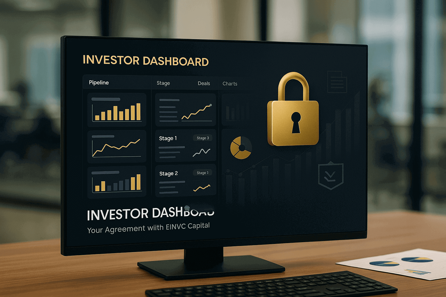 Investor dashboard preview with pipelines and charts