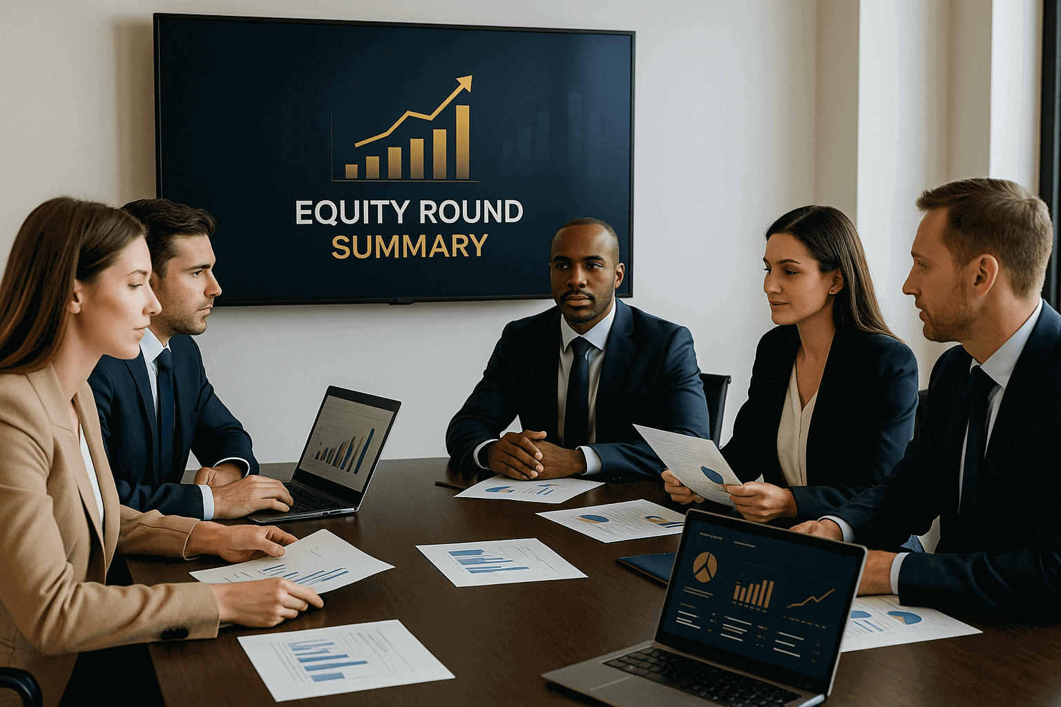 Equity funding strategy meeting with investors and founders