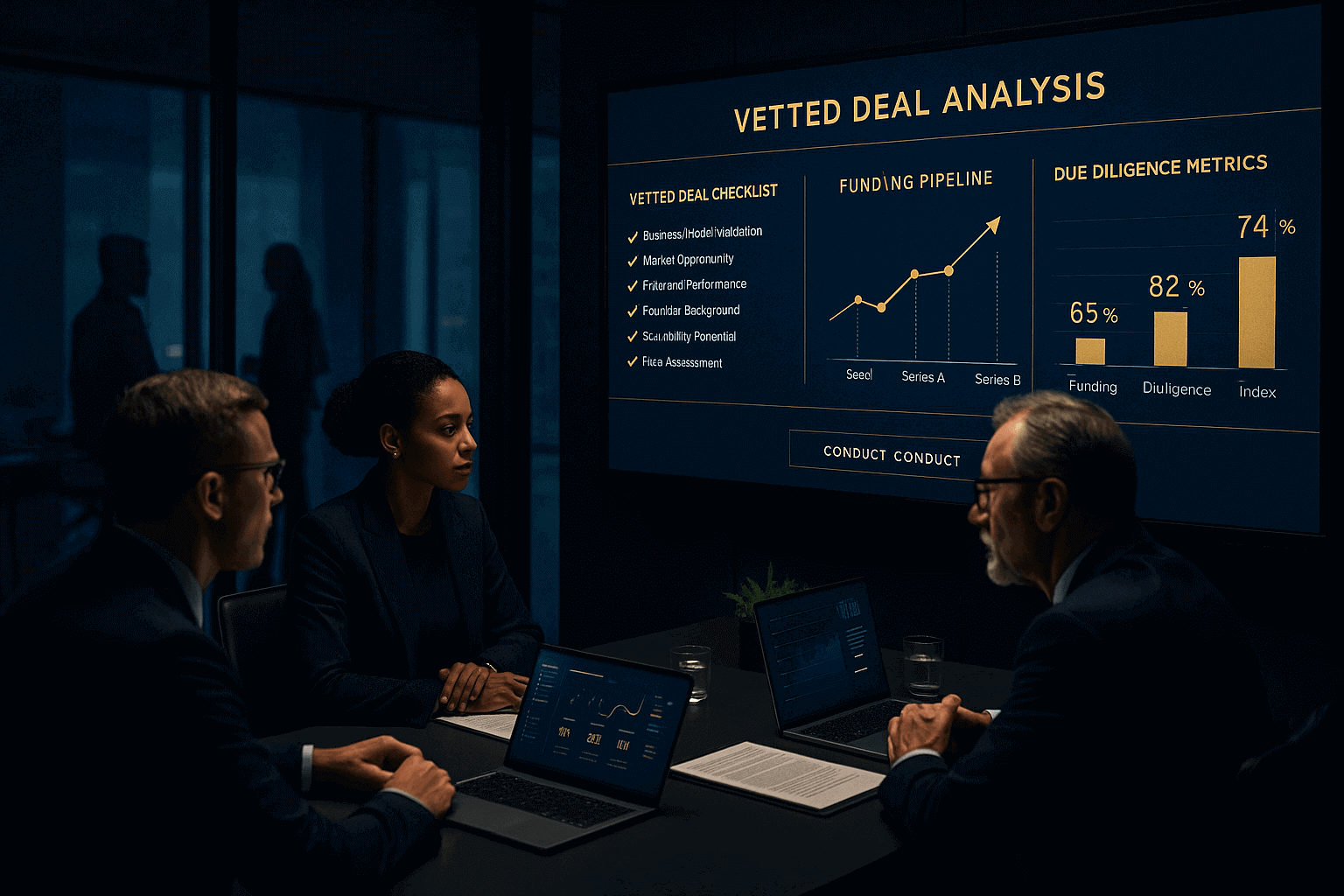 Investors reviewing pre-screened opportunities in EINVC network